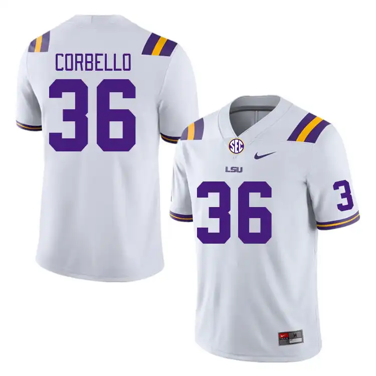 Men's LSU Tigers Aidan Corbello #36 White NCAA Football Jersey